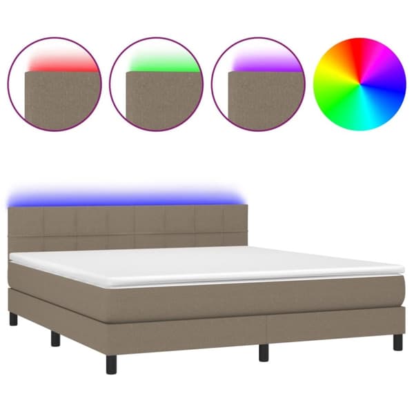Ramsäng med madrass & LED taupe 180x200 cm tyg