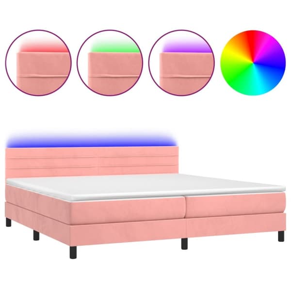 Ramsäng med madrass rosa & LED 200x200 cm sammet