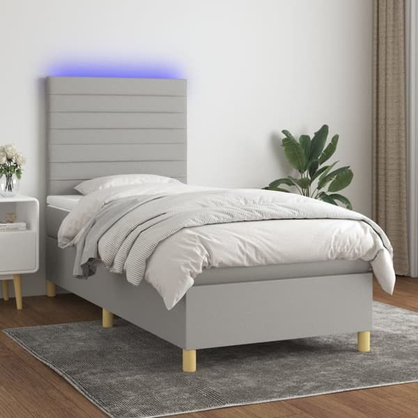 Ramsäng med madrass & LED ljusgrå 100x200 cm tyg