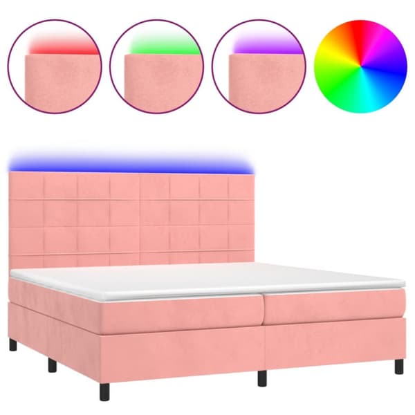 Ramsäng med madrass rosa & LED 200x200 cm sammet