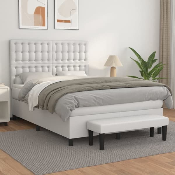 Ramsäng med madrass vit 140x190 cm konstläder