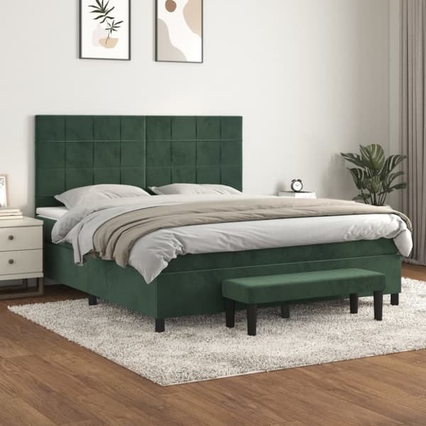 Ramsäng med madrass mörkgrön 160x200 cm sammet