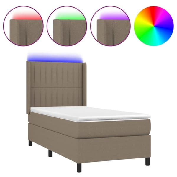 Ramsäng med madrass & LED taupe 100x200 cm tyg