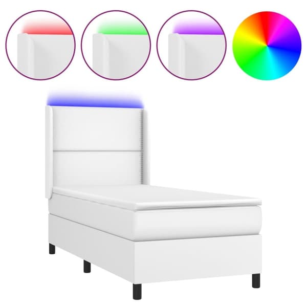 Ramsäng med madrass & LED vit 100x200 cm konstläder