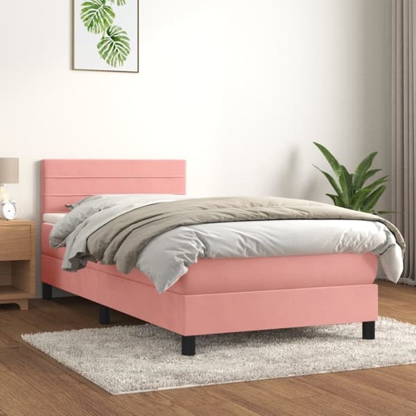 Ramsäng med madrass rosa 90x200 cm sammet
