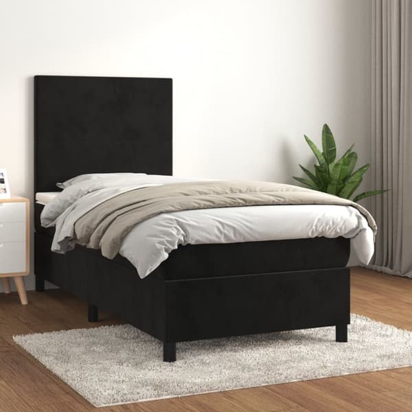 Ramsäng med madrass svart 90x200 cm sammet