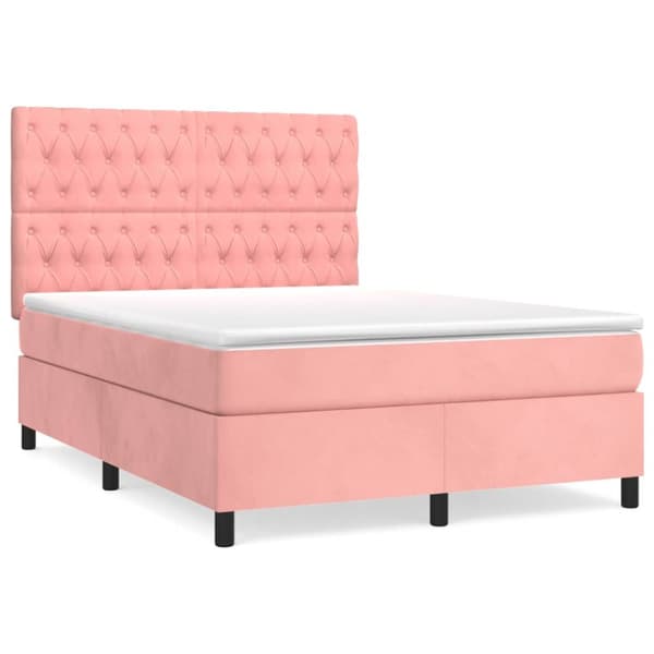 Ramsäng med madrass rosa 140x200 cm sammet
