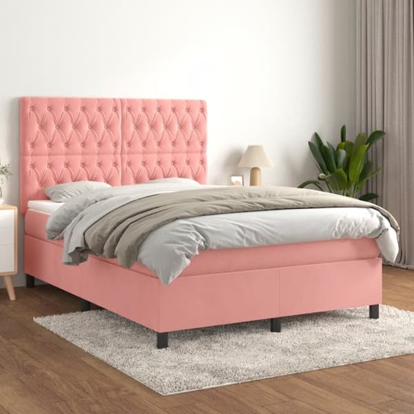 Ramsäng med madrass rosa 140x200 cm sammet