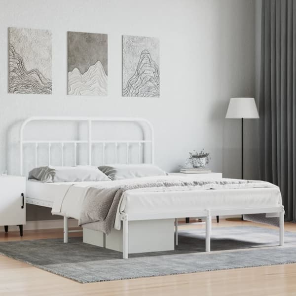 Sängram med huvudgavel metall vit 140x190 cm