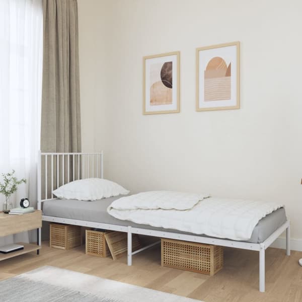 Sängram med huvudgavel metall vit 90x200 cm