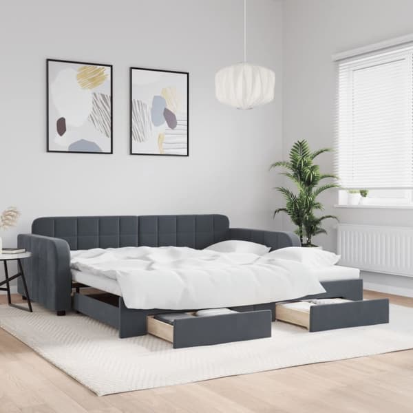 Dagbädd utdragbar med lådor mörkgrå 100x200 cm sammet
