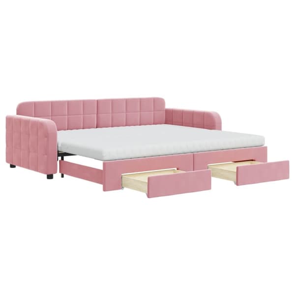 Dagbädd utdragbar med lådor rosa 90x200 cm sammet