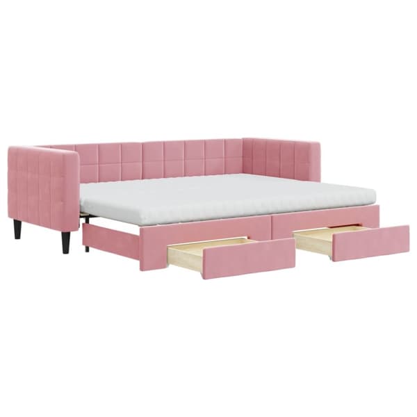 Dagbädd utdragbar med lådor rosa 80x200 cm sammet