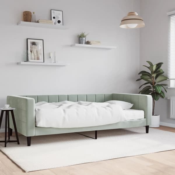 Dagbädd med madrass ljusgrå 100x200 cm sammet