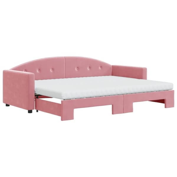Dagbädd utdragbar med madrasser rosa 80x200 cm sammet