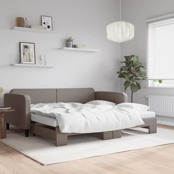 Dagbädd med extrabädd och madrasser taupe 100x200 cm tyg