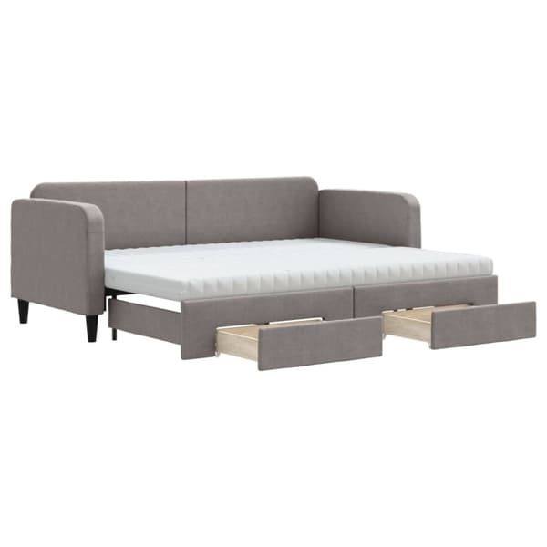 Dagbädd utdragbar med lådor taupe 80x200 cm tyg