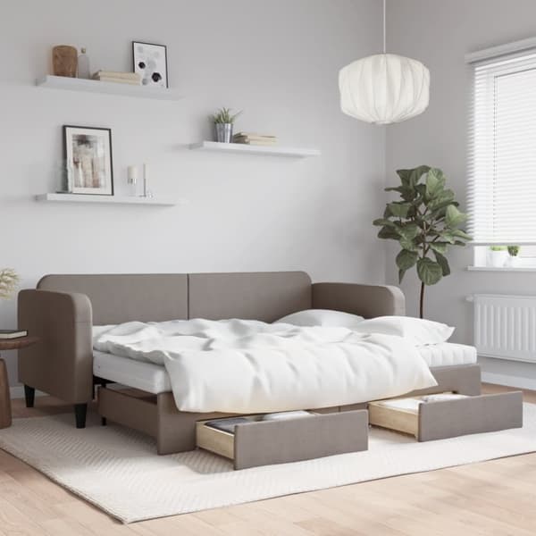 Dagbädd utdragbar med lådor taupe 80x200 cm tyg