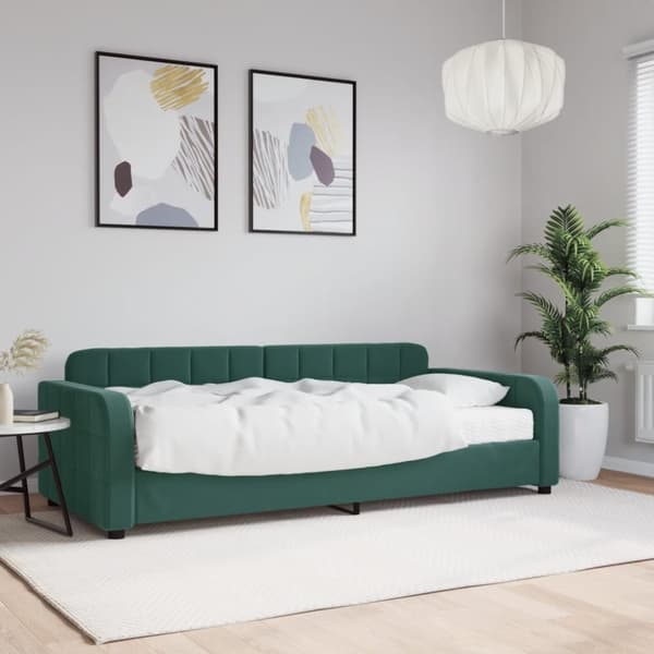 Dagbädd med madrass mörkgrön 90x200 cm sammet