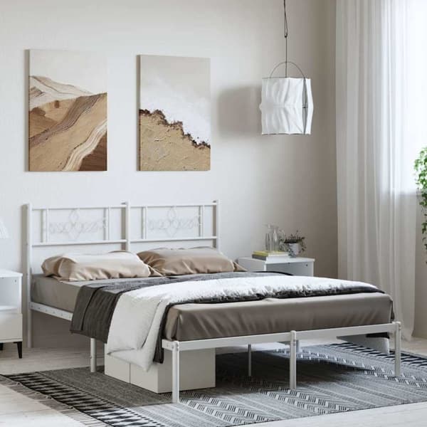 Sängram med huvudgavel metall vit 150x200 cm