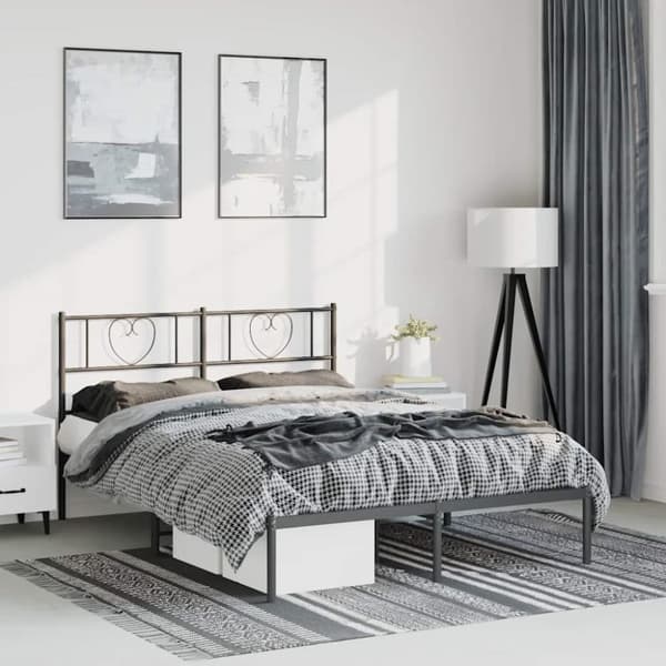 Sängram med huvudgavel metall svart 135x190 cm