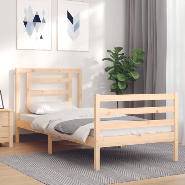 Sängram med huvudgavel 90x200 cm massivt trä