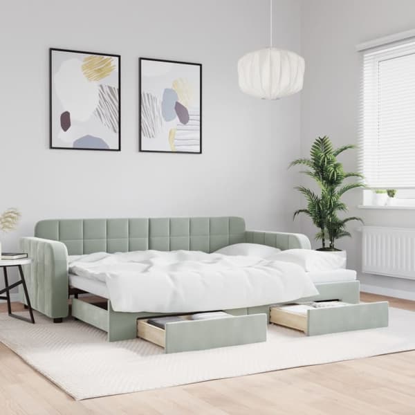 Dagbädd utdragbar med lådor ljusgrå 80x200 cm sammet