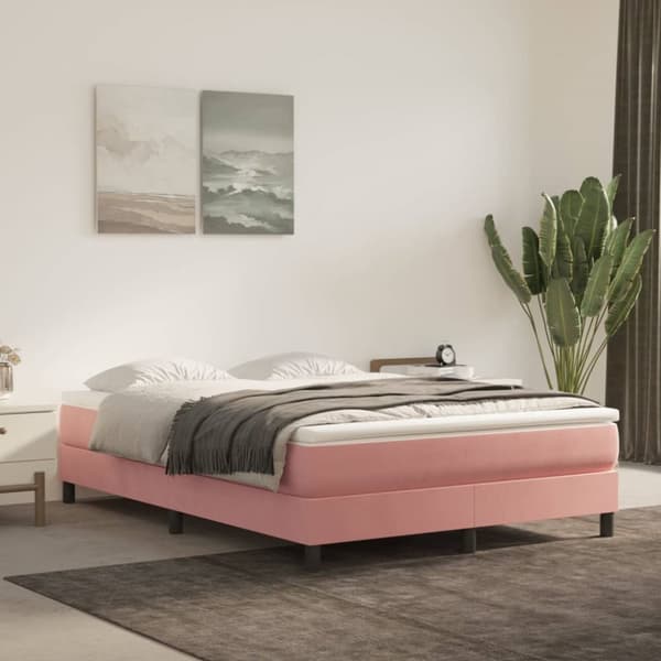 Ramsäng med madrass rosa 140x190 cm sammet