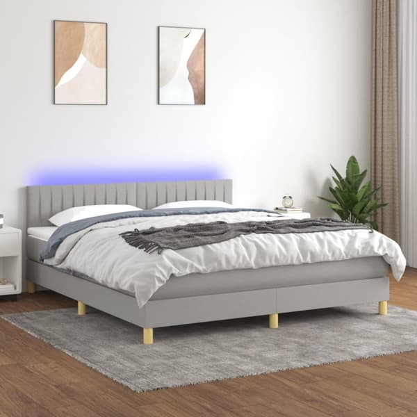 Ramsäng med madrass & LED ljusgrå 180x200 cm tyg