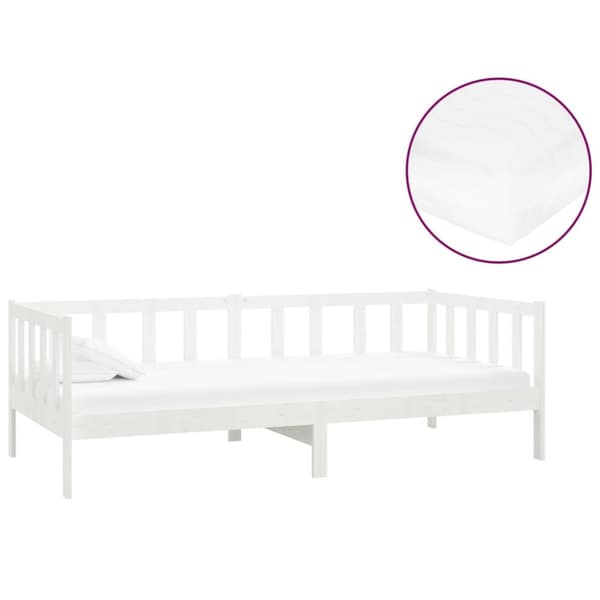 Dagbädd med madrass 90x200 cm vit massiv furu