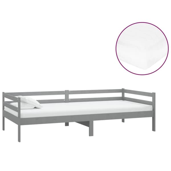 Dagbädd med madrass 90x200 cm grå massiv furu