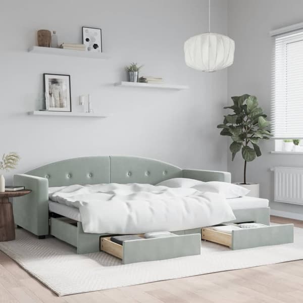 Dagbädd utdragbar med lådor ljusgrå 80x200 cm sammet