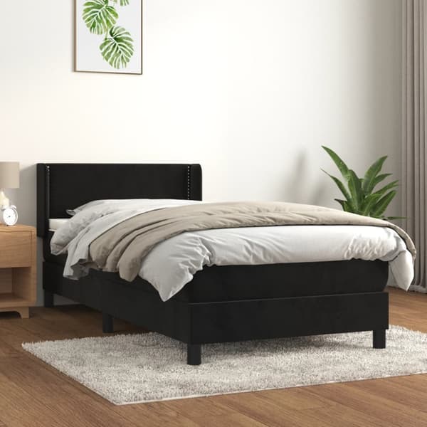 Ramsäng med madrass svart 80x200 cm sammet