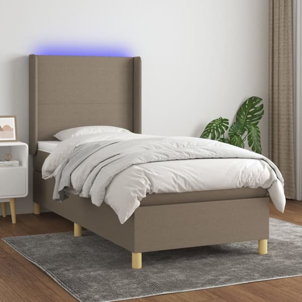 Ramsäng med madrass & LED taupe 90x200 cm tyg