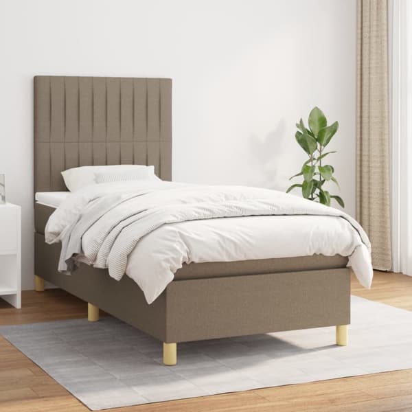 Ramsäng med madrass taupe 90x200 cm tyg