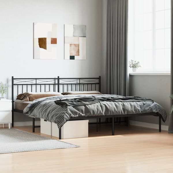 Sängram med huvudgavel metall svart 183x213 cm