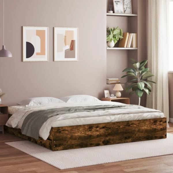 Sängram med lådor rökfärgad ek 200x200 cm konstruerad trä