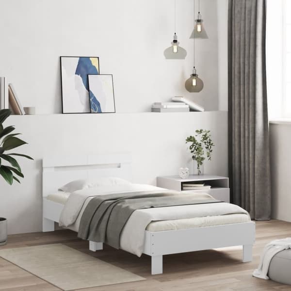 Sängram med huvudgavel vit 100x200 cm konstruerat trä