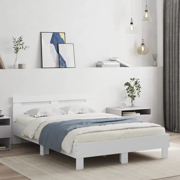 Sängram med huvudgavel vit 135x190 cm konstruerat trä