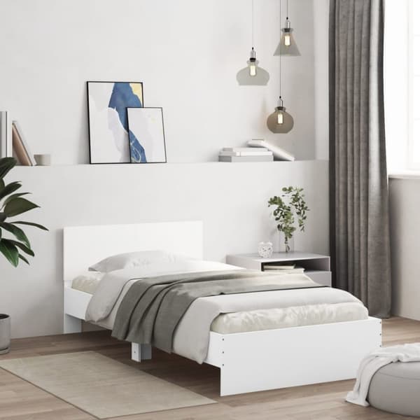 Sängram med huvudgavel vit 100x200 cm konstruerat trä