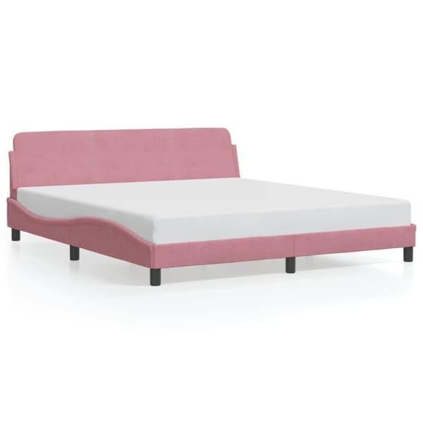 Sängram med huvudgavel utan madrass rosa 180x200 cm sammet