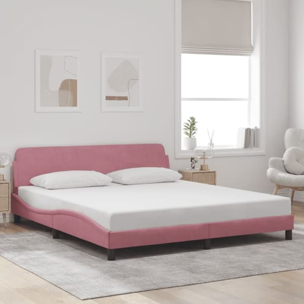 Sängram med huvudgavel utan madrass rosa 180x200 cm sammet