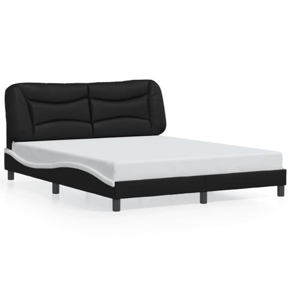 Sängram med huvudgavel svart och vit 160x200 cm konstläder