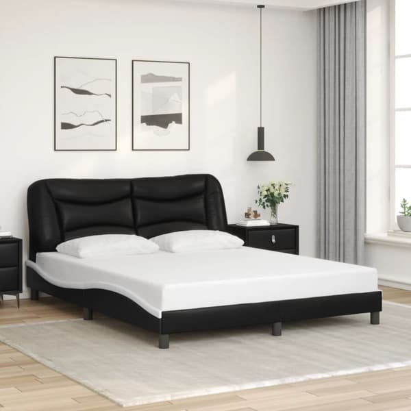 Sängram med huvudgavel svart och vit 160x200 cm konstläder