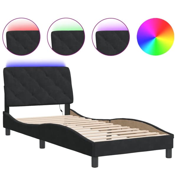 Sängram med LED-belysning svart 90x200 cm sammet