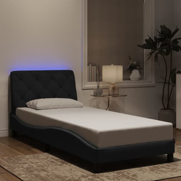 Sängram med LED-belysning svart 90x200 cm sammet