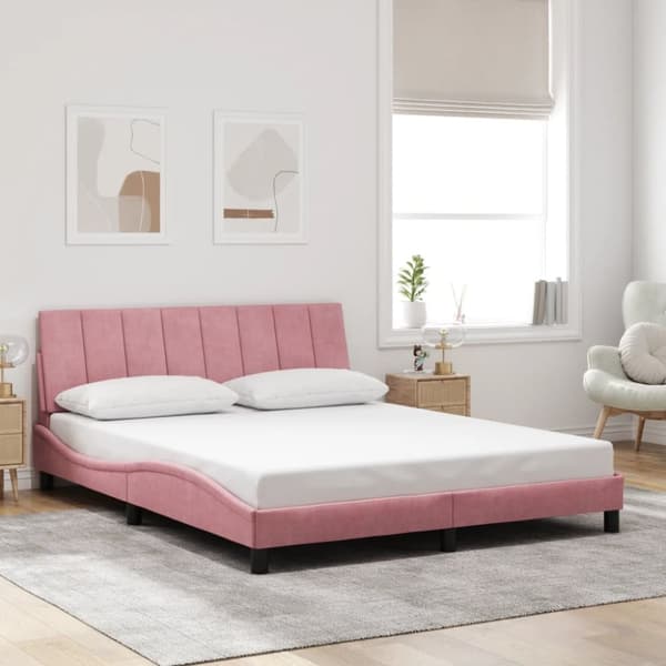 Sängram med huvudgavel rosa 160x200 cm sammet