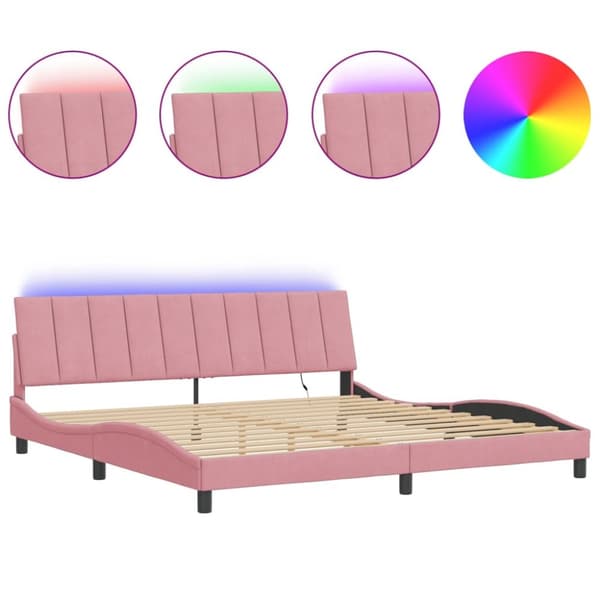 Sängram med LED-belysning rosa 200x200 cm sammet