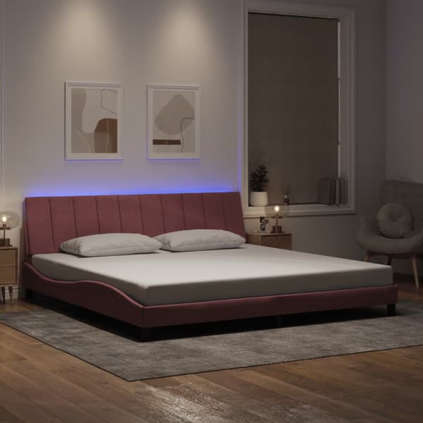 Sängram med LED-belysning rosa 200x200 cm sammet