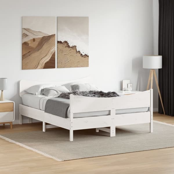 Sängram utan madrass vit 160x200 cm massiv furu